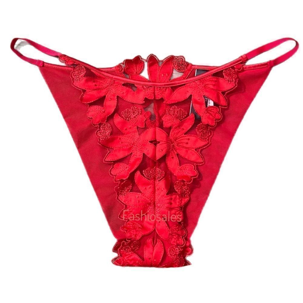 Victoria's Secret Luxe Lingerie Floral Embroidered Sexy Brazilian Slip Panty Red